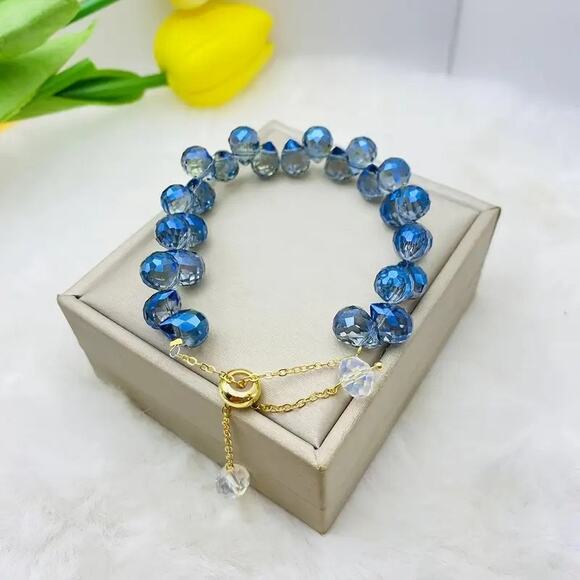Swarovski Beaded Bracelet- Blue Gold - Picture 1 of 9